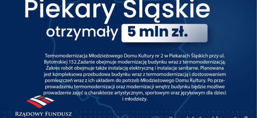 5 mln dla Piekar z Rządowego Funduszu Inwestycji Lokalnych